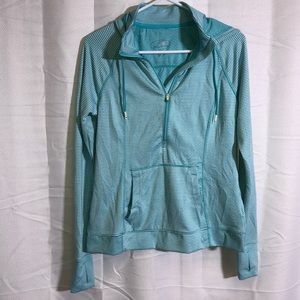 Pullover with hood- striped teal